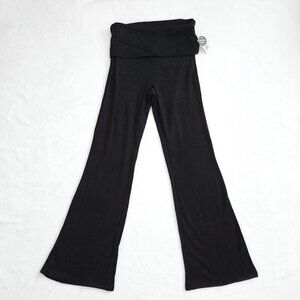 Forever 21 Ribbed Foldover Flare Yoga Pants NWT Large Black Y2K Pilates Lounge